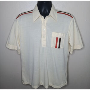 Vintage 60s 70s JCPenney Men's Large Polo Pocket Shirt S/S Ivory Striped